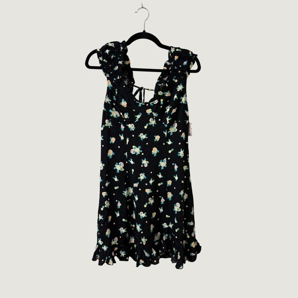 Free People Dresses & Skirts - Free People Floral Polka Dot Mini Dress Black Ruffles Cottage Whimsigoth S NWT